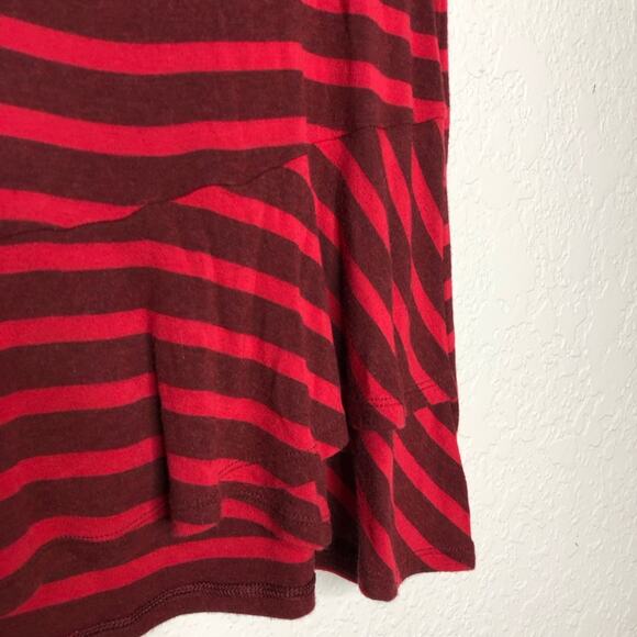 Cabi Sweet Talk maroon red striped ruffle hem jersey knit top Small #3631 - Picture 5 of 14